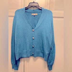 Loft Light Blue Sparkle Button Sweater Cardigan Medium